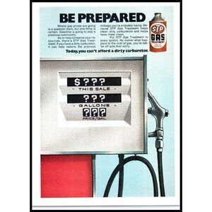 1975 STP Gas Treatment Vintage Print Ad Gas Pump Analog 70s Man Cave Wall Art